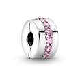 Silver clip charm for bracelet with round pink cubic zirconia stones on white background - Pink Gemstone Spacer Clip (#13)