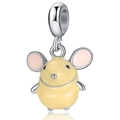 Polished silver mouse bead charm with yellow and pink enamel for DIY bracelet making - Yellow Enamel Mouse Pendant (#17)