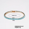 17cm gold hip hop tennis bracelet with 4mm micro-paved light blue round zircons - 17cm / KC Gold Turquoise