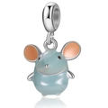 Silver mouse charm pendant with light blue enamel and large hole loop for DIY bracelets - Blue Enamel Mouse Pendant (#18)