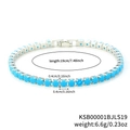 7.48 inch hip hop tennis bracelet with 4mm blue square cubic zirconia and silver base - 19cm / Rhodium Plated Turquoise