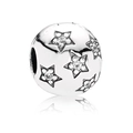 Spherical bead with hollow star patterns and embedded cubic zirconia crystals for bracelet - Silver Star Zirconia Spherical Bead (#21)