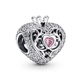 Pink heart charm with crown detail and silver pavé crystals for DIY bracelets - Crown Pink Heart Pendant (#22)