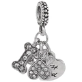 Silver pet charm with crystal bone and heart pendants with dog paw engraving - Pet Theme Combined Pendant (#24)