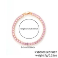 Rose gold hip hop tennis bracelet with 4mm pink cubic zirconia stones, length 17cm - 17cm / KC Gold Pink