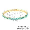 Gold plated hip hop tennis bracelet featuring 4mm round sky blue cubic zirconia - 4.0 KC Gold Aqua Zirconia - 17cm