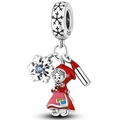 S925 silver dangle charm featuring snowflake, figure, and lipstick motifs with blue zircon - Mixed Fairytale Theme Pendant (#26)