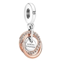 Two-tone silver and rose gold intertwined rings charm with Always Together engraving - ALWAYS TOGETHER Two-Tone Circle Pendant (#27)