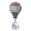Hot air balloon charm with multicolor crystals and silver house pendant for bracelet - Rainbow Hot Air Balloon House Pendant (#28)