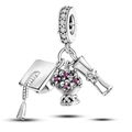 Silver graduation charm set featuring a mortarboard, floral bouquet, and diploma certificate - Graduation Theme Combined Pendant (#30)