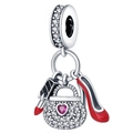 Silver charm bead with red lipstick, heart handbag, and black high heel for DIY bracelets - Fashion Bag Lipstick Pendant (#33)
