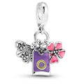 Silver folding fan and purple charm bead with pink cherry blossom for bracelets - Cherry Blossom Omamori Fan Pendant (#35)