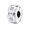 Silver bead charm with white enamel flowers and clear zircon stones for bracelets - White Enamel Flower Bead (#37)