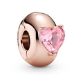 Rose gold charm bead with sparkling pink heart gemstone for DIY jewelry bracelet - Rose Gold Pink Heart Bead (#38)