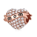 Rose gold heart bead for bracelets with pavé zircons and black Mom engraving - Rose Gold Paved MOM Heart Pendant (#40)