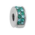 Silver cylinder DIY bead with pave-set green and light blue round zirconia stones - Green Blue Zirconia Cylindrical Bead (#41)