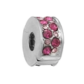 Silver clip charm with pink zircon stones for DIY charm bracelets and jewelry - Silver Pink Zirconia Spacer Clip (#43)