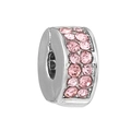 Silver bead charm with double-row pink crystals for Pandora style charm bracelets - Silver Double Row Pink Zirconia Bead (#44)