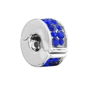 Silver bead spacer with double rows of dark blue crystals for DIY jewelry bracelet - Silver Double Row Blue Zirconia Bead (#45)