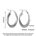 Triple layer stacked hoop earrings in silver finish, 25mm height stainless steel jewelry - 25mm / Fashion Geometric Style (PJER233) / Steel