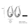 Silver triple-line titanium steel hoop earrings with 30mm height and modern oval design - 30MM / Medium Geometric Hoop (PJER233) / Steel