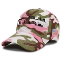 Distressed pink camo baseball cap with US flag embroidery and adjustable strap - Pink Camouflage