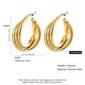 Gold titanium steel hoop earrings featuring triple-ring design, 28mm height and 25mm width - 25mm / Simple Polished Hoop (PJER256) / Gold