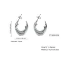 Three-layered titanium steel hoop earrings in silver finish, size 25mm by 25mm - 25mm / Unique Wave Pattern (PJER288) / Steel