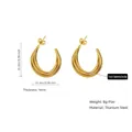 Golden titanium steel C-shaped ribbed earrings 25mm in size with a sleek metallic finish - 25mm / Fashion Torsion Style (PJER293) / Gold