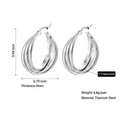 Silver triple-hoop titanium steel earrings measuring 25mm height and 20mm width - 20mm / Simple Polished Hoop (PJER255) / Steel