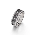 Retro trident and star engraved open ring in antique silver finish for men - Vintage Silver Trident & Star