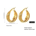 Golden triple hoop titanium steel earrings measuring 25mm height with weight details - 20mm / Simple Polished Hoop (PJER256) / Gold