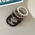 5-piece elastic hair scrunchies set in neutral colors featuring golden bear charms - Bean Thread 5-piece Set