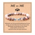 Pink and grey marble stone beaded bracelet with silver LIVE LIFT dumbbell charm - Pink Zebra Dumbbell + Card