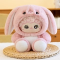 Cute pink plush sheep toy with bunny ear hoodie and embroidered eyes for weddings - Pink / 23cm