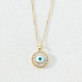 Bohemian gold brass evil eye necklace featuring a blue eye bead and radiating zircons - Style V-Blue Eye Radial Trapezoid Zirconia