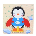 Detail of colorful wooden 3D penguin puzzle for toddlers with fish decoration - Flat Penguin