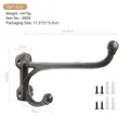 Gancho de pared vintage nórdico de hierro fundido negro con dimensiones y tornillos incluidos - 6939 Gancho Doble Grande
