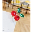 Mini cherry claw clip with red crystals and green leaves on gold base for hair styling - Cherry Small Claw