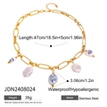 Golden stainless steel necklace with baroque pearls and heart-shaped ceramic pendant - Ceramic Blue and White Cylinder Style (JDN2408024)
