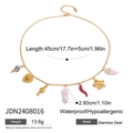 Gold stainless steel charm necklace with blue beads and colorful pendants, 45cm length - Pearl Chili Ceramic Bead Style (JDN2408016)