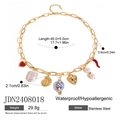 Gold stainless steel necklace with shell, pearl, heart and chili charms, 45cm chain - Heart Marine Ceramic Floral Style (JDN2408018)