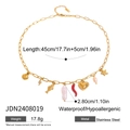 Gold stainless steel link necklace with nautical seashell and mixed charms on white background - Conch Lightning Fish Pendant Style (JDN2408019)