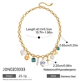 Gold stainless steel multi-pendant necklace with heart lock, pearls, and blue gems - Retro Heart Cross Angel Style (JDN0203033)