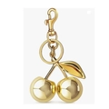 Polished golden cherry metal charm keychain with leaf and lobster clasp for bags - Gold Cherry 32MM