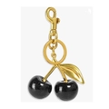 Sparkling black cherry keychain with gold metal leaves and lobster clasp on white background - Glitter Black Cherry 32MM