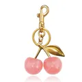 Pink glitter cherry keychain with golden metal stem and lobster clasp accessory - Bright Pink Cherry 32MM