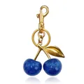 Blue glitter cherry pendant with golden metal leaves for handbags and car keychains - Royal Blue Cherry 32MM