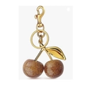 Elegant gold cherry keychain variant with sparkling glitter resin and spring clasp hook - Glitter Yellow Cherry 32MM