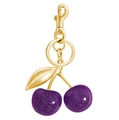 Purple glitter resin cherry keychain with gold plating for handbags and car accessories - Purple Cherry 32MM